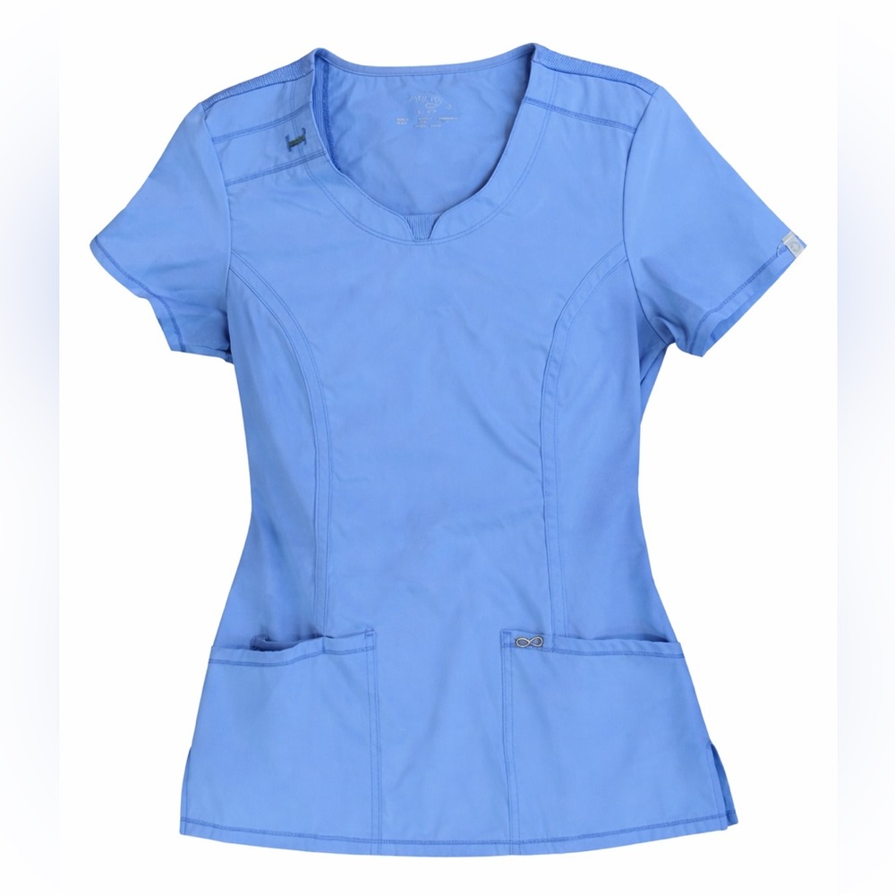 Cherokee Infinity Light Blue Women’s Scrub Top Size S Stretch Utility Uniform